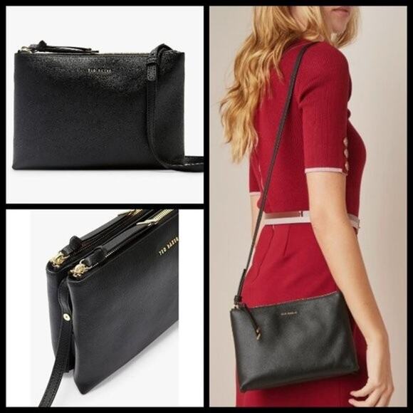 TED BAKER Daniibar Double Zip Leather Crossbody Bag In Black - Picture 1 of 15